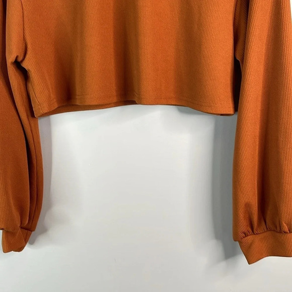 SHEIN Cropped Ribbed Lantern Sleeve Top Rust Brown Crewneck Balloon Size M - Picture 4 of 10